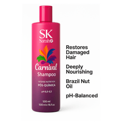 Pink bottle of Sarah K Carnival Shampoo for chemically treated hair – enriched with Castanha do Pará, 500ml