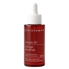 Red bottle of Histomer Formula 301 Anti-Age Day Drops with SPF 50 for anti-wrinkle and sun protection - E11 Store