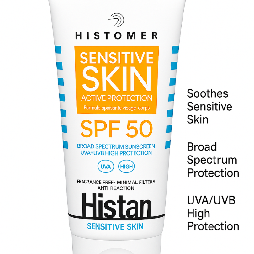Histomer Histan Sensitive Skin SPF50+ sunscreen tube for sensitive and reactive skin with high sun protection - E11 Store