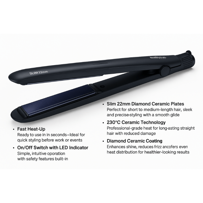 BaByliss ST325SDE Slim Hair Straightener with 22mm diamond ceramic plates