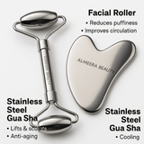 Gua Sha + Facial Roller Toolkit – Stainless Steel Facial Massage Set - E11 Store