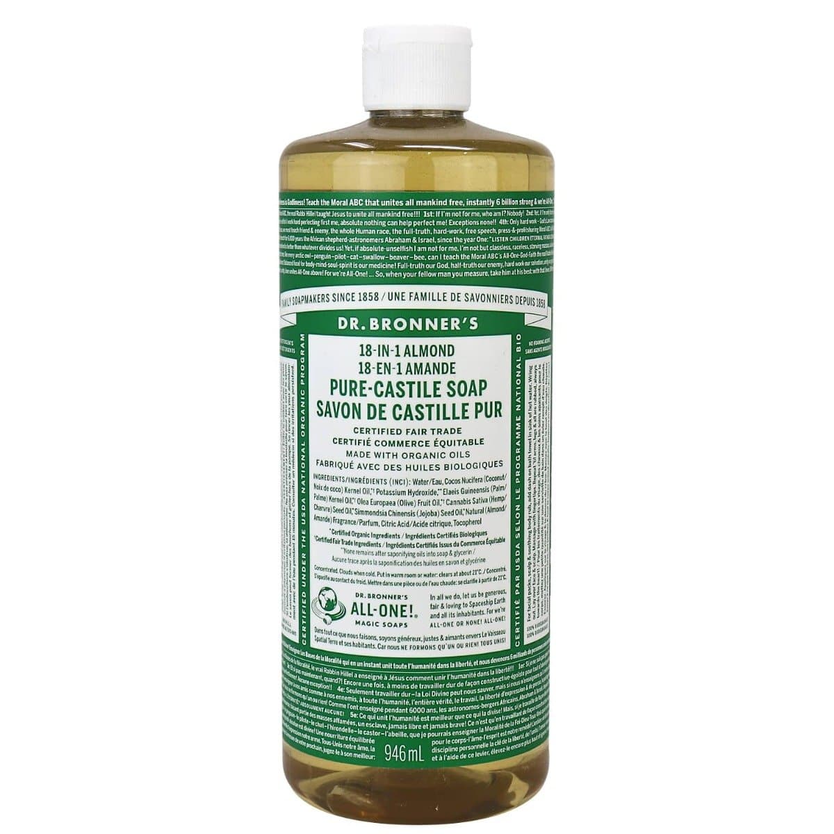 Pure-Castile Liquid Soap (Almond, 32 ounce) - Made with Organic Oils